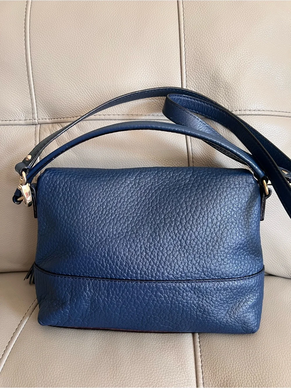 Kate Spade New York Avenue Blue Leather Cross Body Bag with Tassel